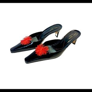 Vintage Kate Spade Mules Toe pointed / Heels Shoes Black with red Flower US 8